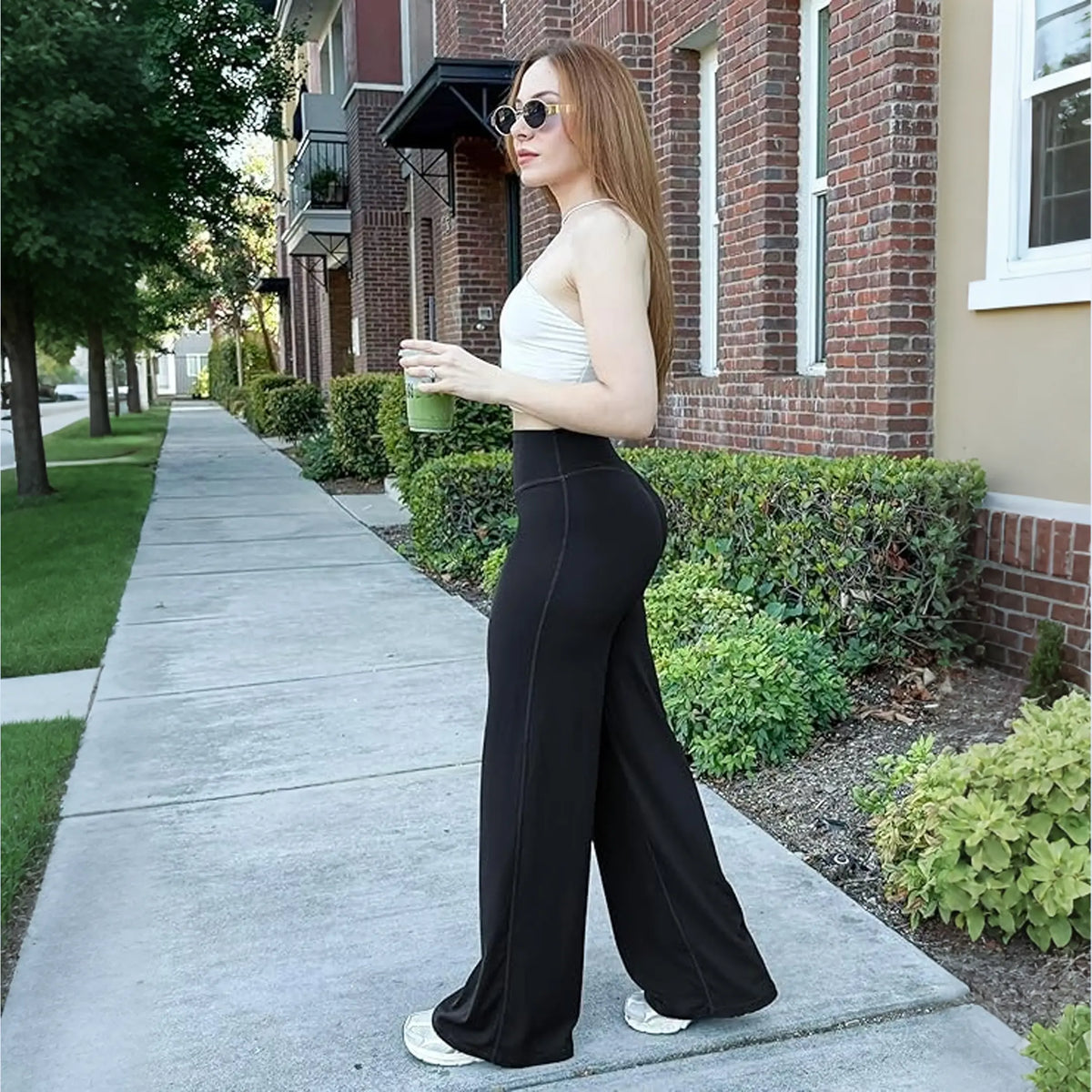 DEEFY Sav Wide Leg Pants Mid Waisted Flare Yoga Pants for Women Tummy Control Butt Lifting Stretchy Workout Gym Lounge Pants