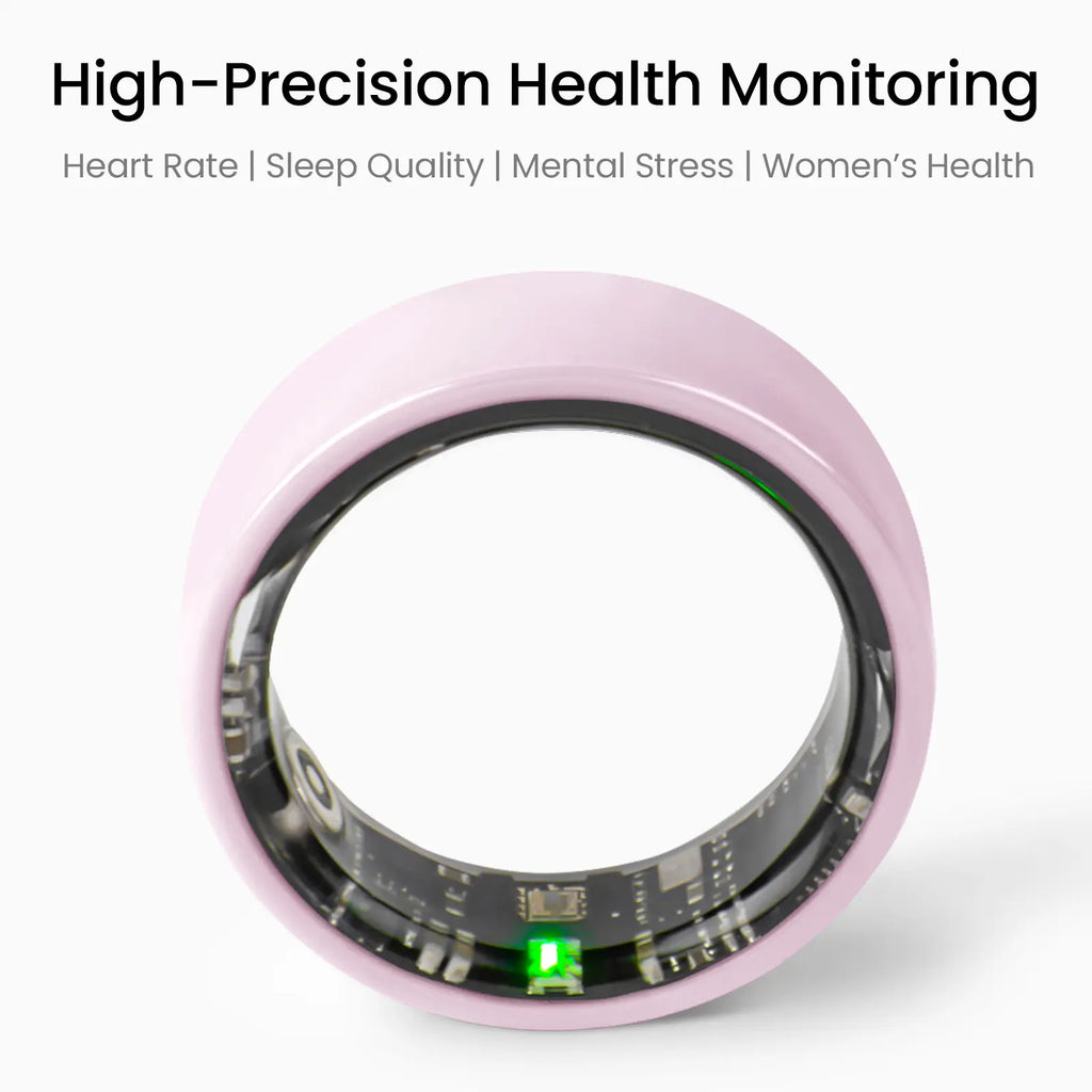Pink Ceramic Smart Ring for Women – AI Health & Fitness Tracker, Sleep, Heart Rate, Blood Oxygen, Stress & Cycle Tracking, IP68 Waterproof, No Subscription, Ios & Android