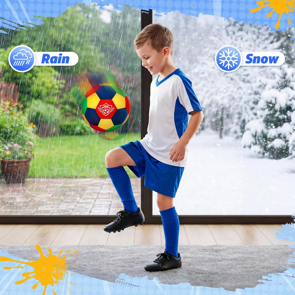 Indoor Soccer Ball for Toddlers and Kids, Soft Foam, Size 4 for Youth, Quiet in House, for Boys and Girls Aged 3-10 Years Old Soccerball Indoor Practice Ball